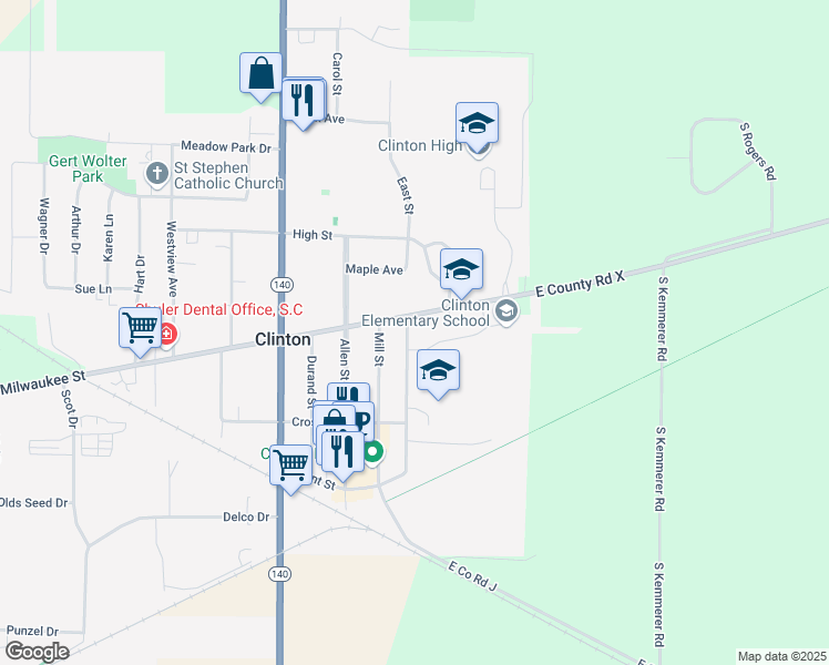 map of restaurants, bars, coffee shops, grocery stores, and more near 331 East Street in Clinton
