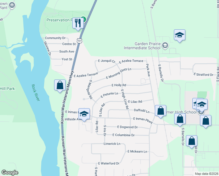 map of restaurants, bars, coffee shops, grocery stores, and more near 720 East Holly Road in Beloit