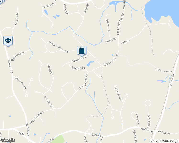 map of restaurants, bars, coffee shops, grocery stores, and more near 58 Old Lowell Road in Westford