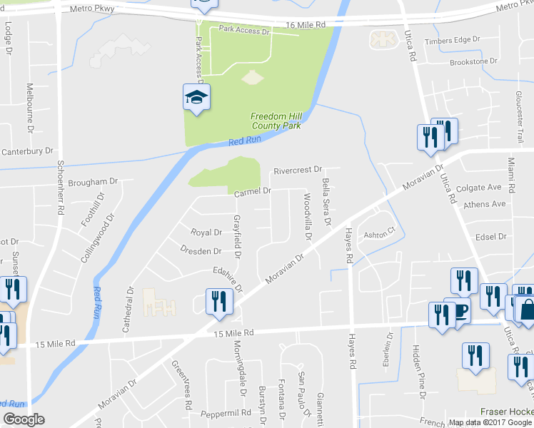 map of restaurants, bars, coffee shops, grocery stores, and more near 35647 Georgetown Drive in Sterling Heights