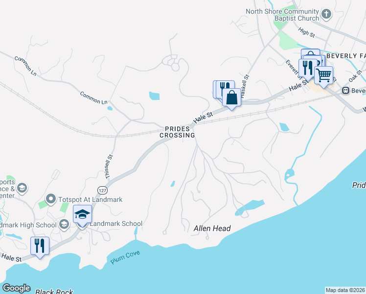 map of restaurants, bars, coffee shops, grocery stores, and more near in Beverly