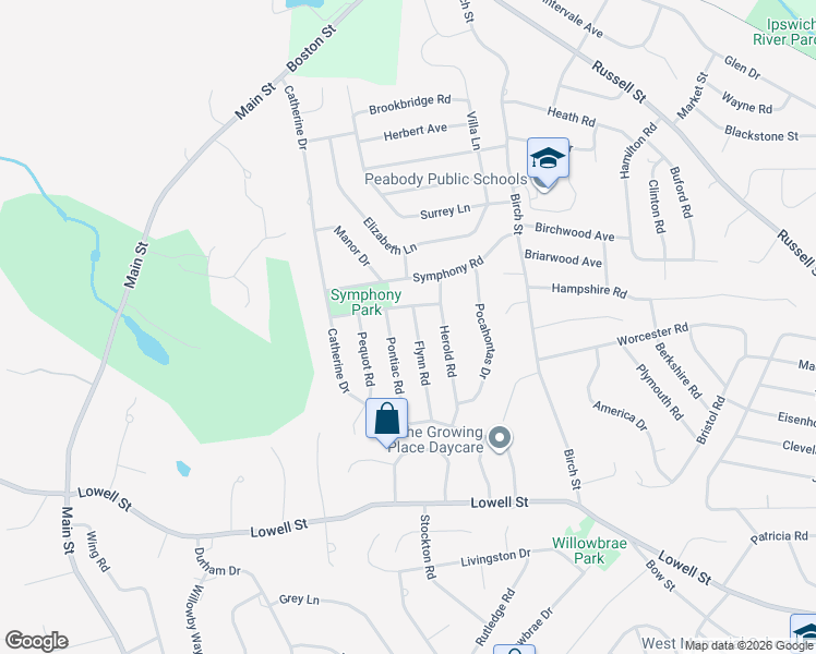 map of restaurants, bars, coffee shops, grocery stores, and more near 16 Flynn Road in Peabody
