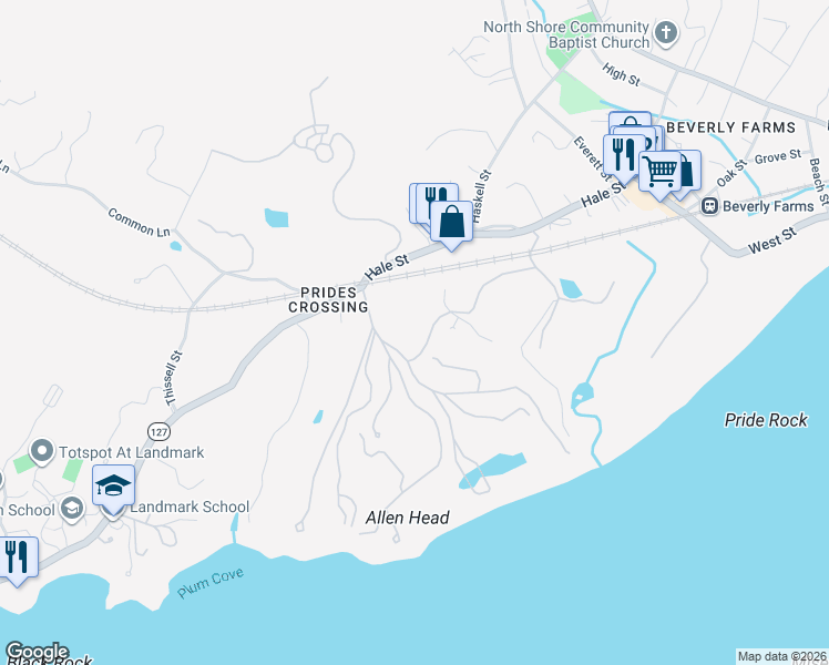 map of restaurants, bars, coffee shops, grocery stores, and more near 48 Paine Avenue in Beverly