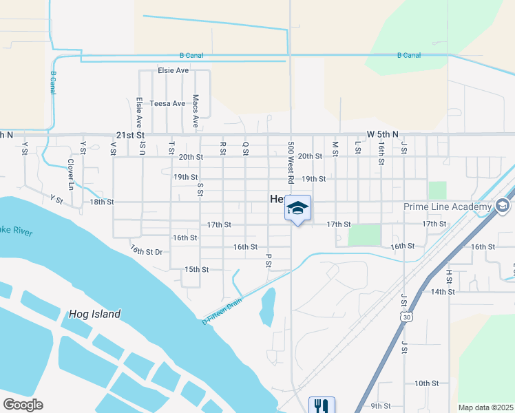 map of restaurants, bars, coffee shops, grocery stores, and more near 1621 18th Street in Heyburn
