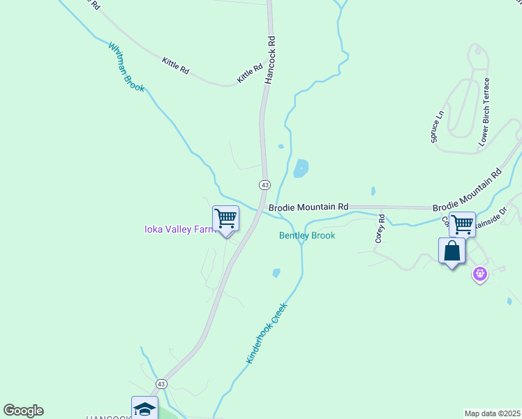 map of restaurants, bars, coffee shops, grocery stores, and more near 3401-3411 Massachusetts 43 in Hancock