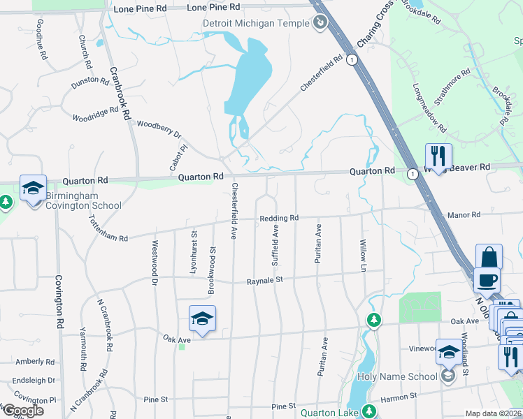 map of restaurants, bars, coffee shops, grocery stores, and more near 1420 Fairfax Street in Birmingham