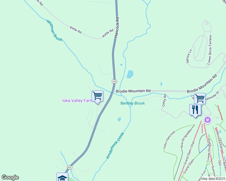 map of restaurants, bars, coffee shops, grocery stores, and more near 3401 Massachusetts 43 in Williamstown