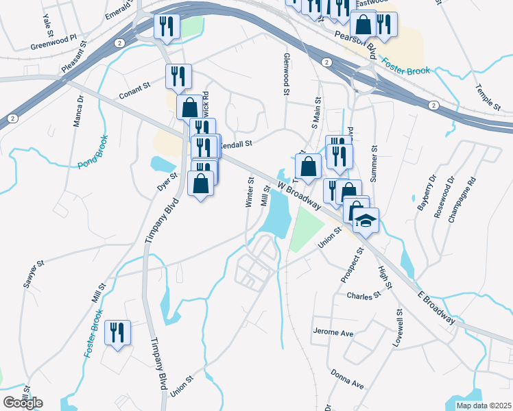 map of restaurants, bars, coffee shops, grocery stores, and more near 57 Winter Street in Gardner