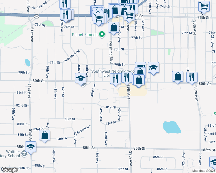 map of restaurants, bars, coffee shops, grocery stores, and more near 4102 80th Place in Kenosha