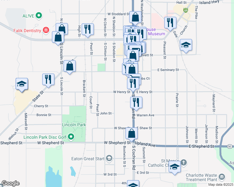 map of restaurants, bars, coffee shops, grocery stores, and more near 418 South Sheldon Street in Charlotte