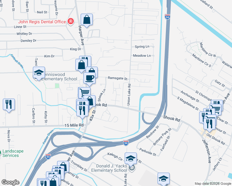 map of restaurants, bars, coffee shops, grocery stores, and more near 35570 Stillmeadow Lane in Clinton Township