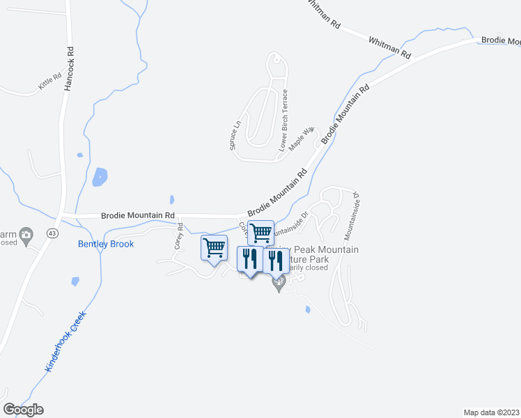 map of restaurants, bars, coffee shops, grocery stores, and more near 152 Brodie Mountain Road in Williamstown