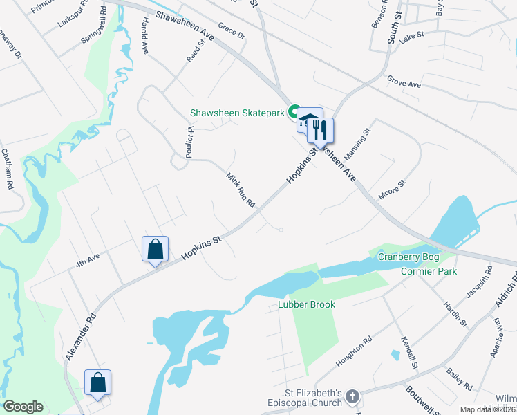 map of restaurants, bars, coffee shops, grocery stores, and more near 24 Hopkins Street in Wilmington