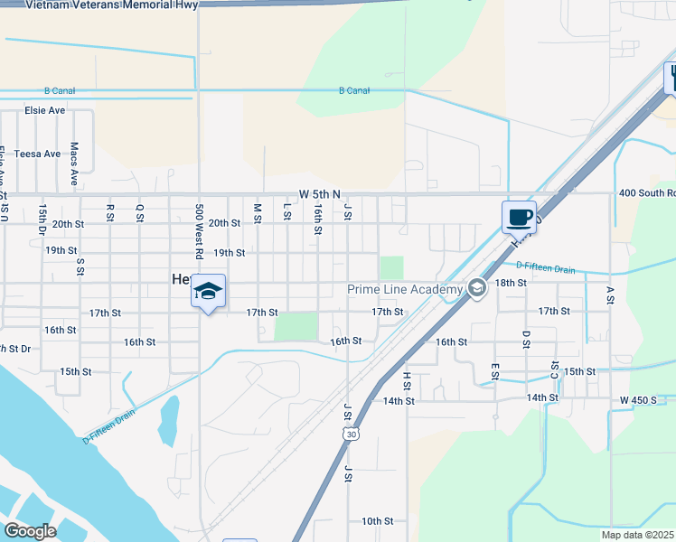 map of restaurants, bars, coffee shops, grocery stores, and more near 1851 J Street in Heyburn