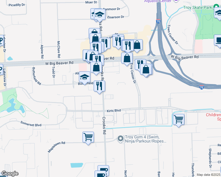 map of restaurants, bars, coffee shops, grocery stores, and more near 999 W Big Beaver Rd in Troy