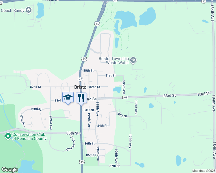 map of restaurants, bars, coffee shops, grocery stores, and more near 19705 81st Street in Bristol