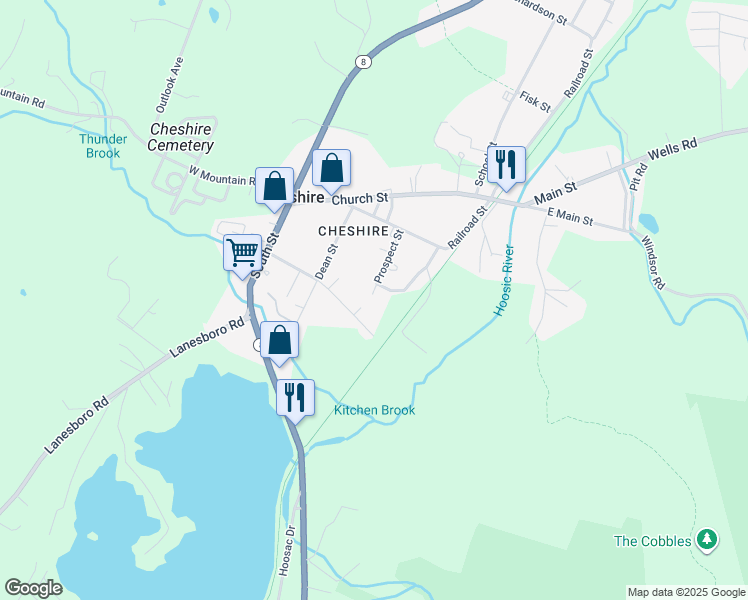 map of restaurants, bars, coffee shops, grocery stores, and more near 81 Prospect Street in Cheshire