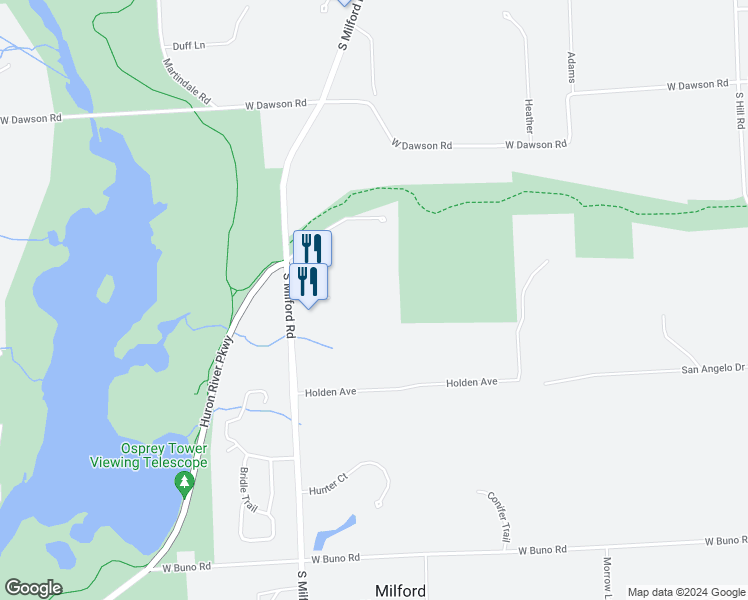 map of restaurants, bars, coffee shops, grocery stores, and more near 1100 Corporate Office Dr in Milford Township