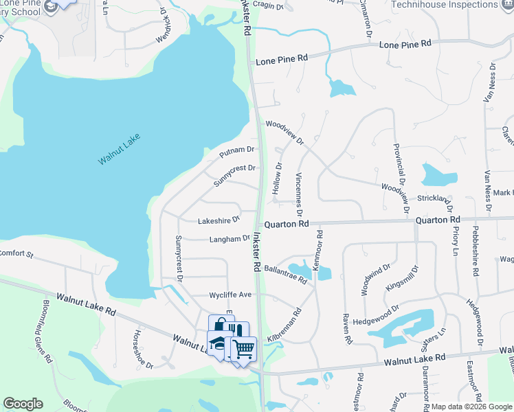 map of restaurants, bars, coffee shops, grocery stores, and more near 5420 Inkster Road in West Bloomfield Township