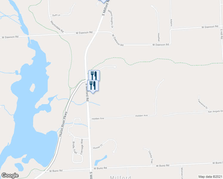 map of restaurants, bars, coffee shops, grocery stores, and more near 1100 Corporate Office Drive in Milford Township