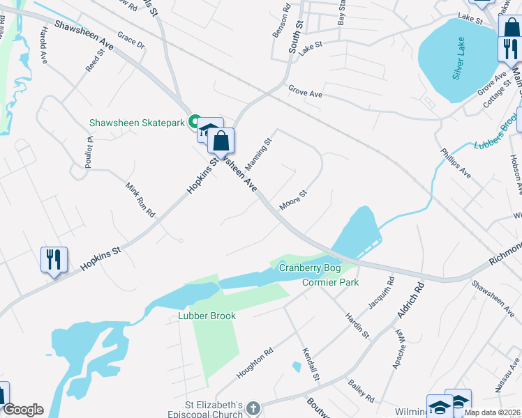 map of restaurants, bars, coffee shops, grocery stores, and more near 1 Lieutenant Buck Drive in Wilmington