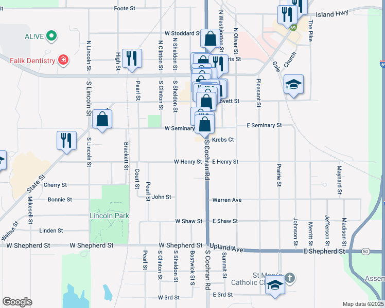 map of restaurants, bars, coffee shops, grocery stores, and more near 122 West Henry Street in Charlotte