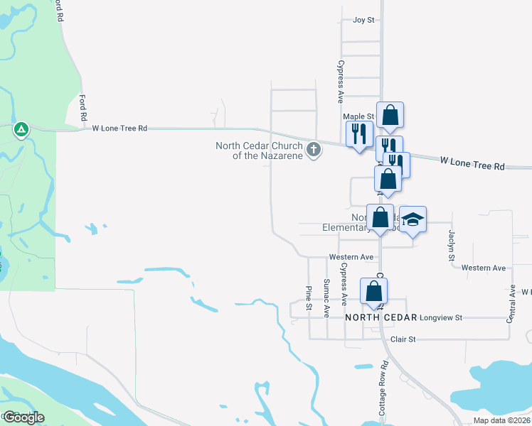 map of restaurants, bars, coffee shops, grocery stores, and more near 2606 Hiawatha Road in Cedar Falls