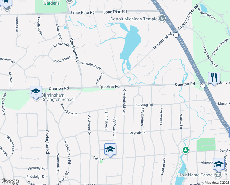 map of restaurants, bars, coffee shops, grocery stores, and more near 1935 Quarton Road in Bloomfield Hills