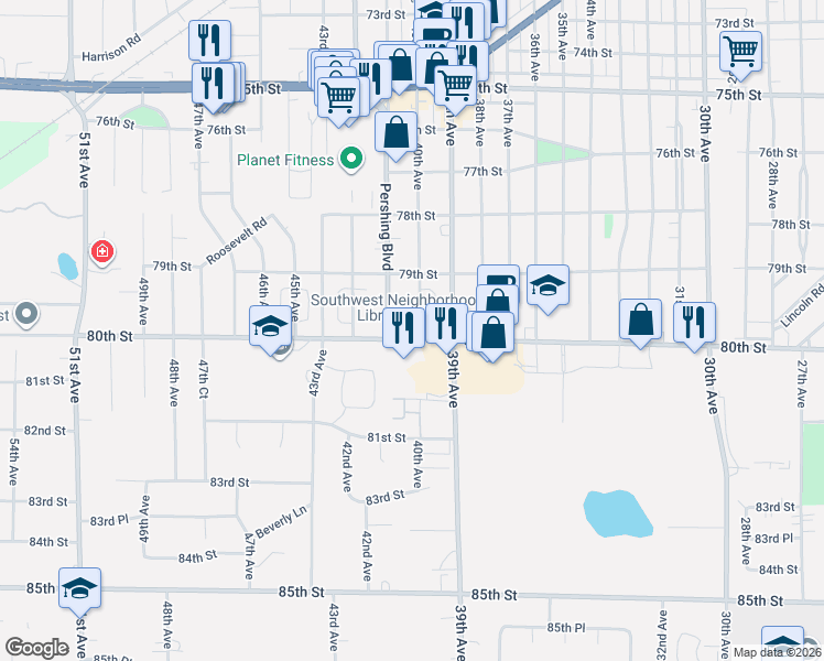 map of restaurants, bars, coffee shops, grocery stores, and more near 7944 40th Avenue in Kenosha