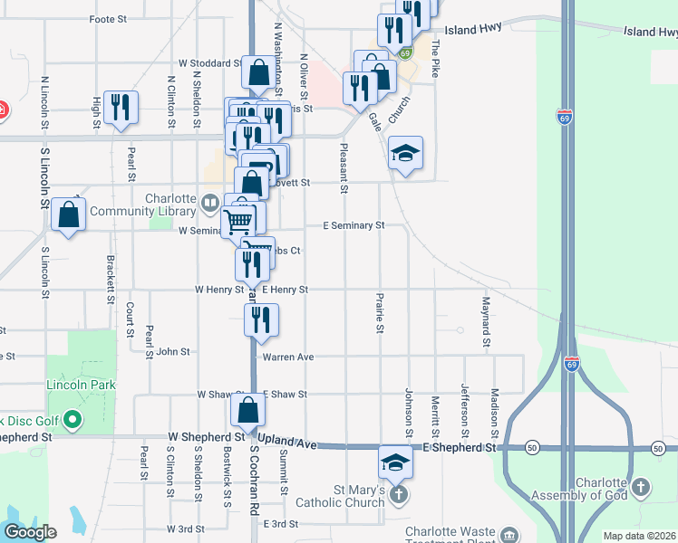 map of restaurants, bars, coffee shops, grocery stores, and more near 336 Pleasant Street in Charlotte