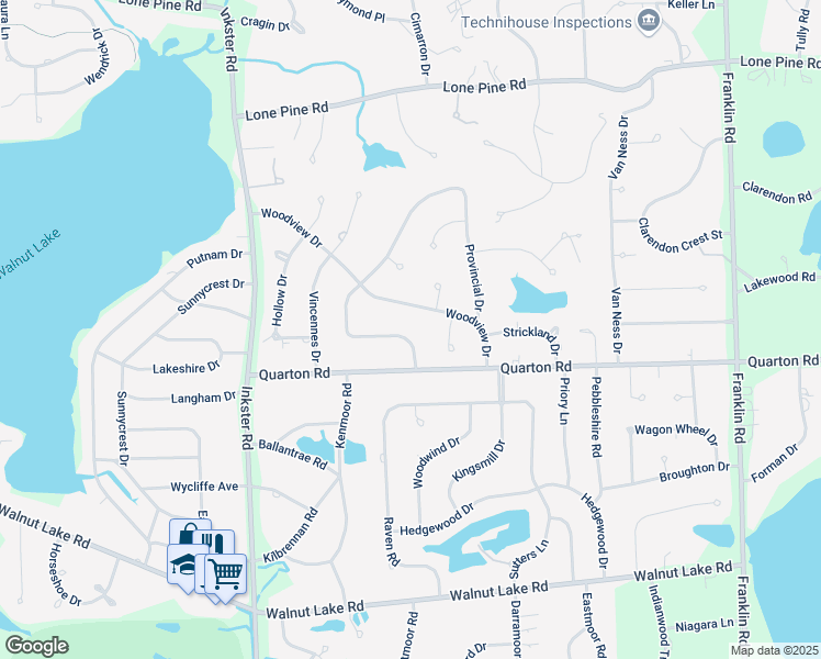 map of restaurants, bars, coffee shops, grocery stores, and more near 5451 Provincial Drive in Bloomfield Township