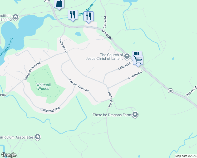 map of restaurants, bars, coffee shops, grocery stores, and more near 161 Hartwell Avenue in Littleton