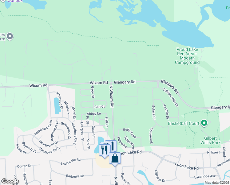 map of restaurants, bars, coffee shops, grocery stores, and more near 2218 Wixom Road in Commerce Charter Township