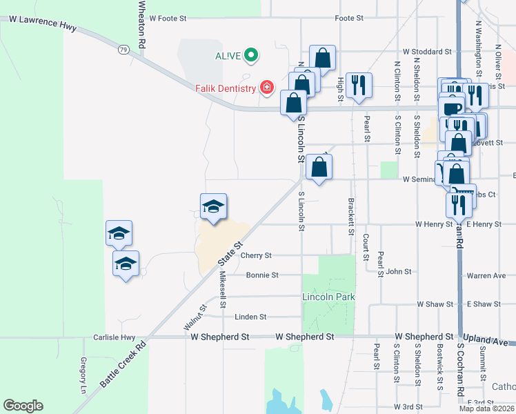 map of restaurants, bars, coffee shops, grocery stores, and more near 346 State Street in Charlotte