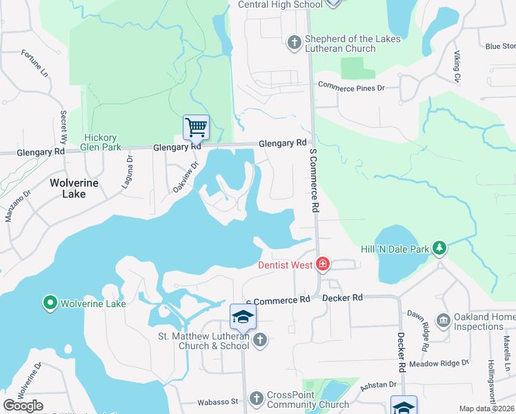 map of restaurants, bars, coffee shops, grocery stores, and more near 2585 Tampa Drive in Commerce Charter Township