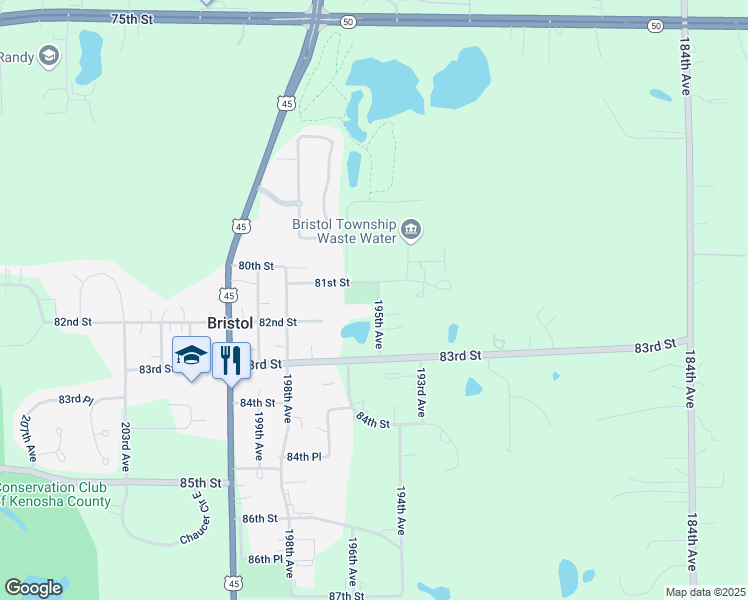 map of restaurants, bars, coffee shops, grocery stores, and more near 8133 195th Avenue in Bristol