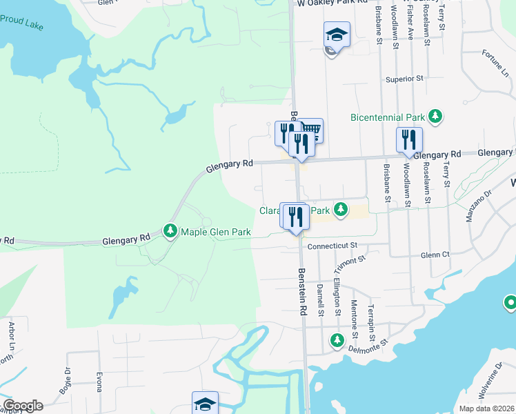 map of restaurants, bars, coffee shops, grocery stores, and more near 2583 Chisana Drive in Oakland County