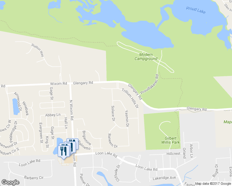 map of restaurants, bars, coffee shops, grocery stores, and more near 2586 Solace Drive in Commerce Charter Township