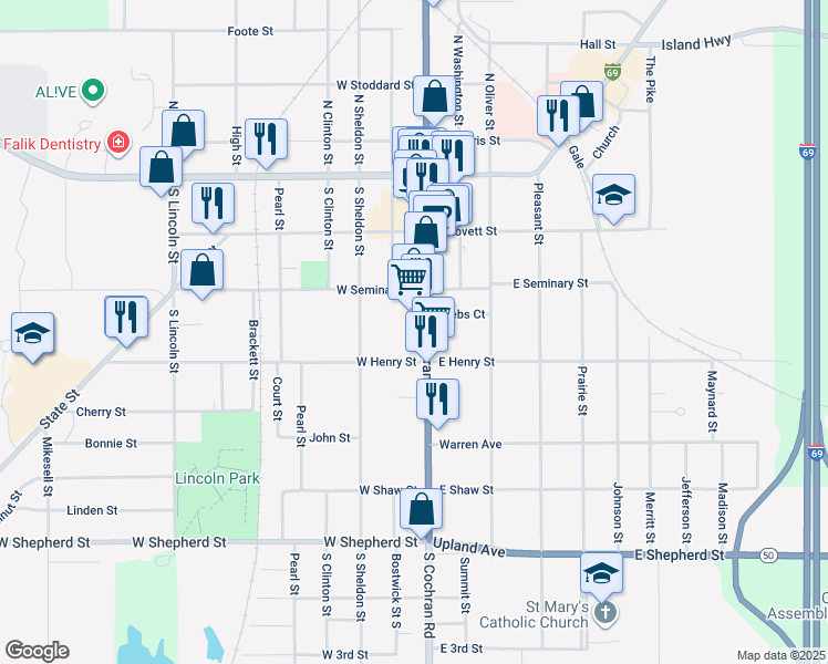 map of restaurants, bars, coffee shops, grocery stores, and more near 122 West Henry Street in Charlotte