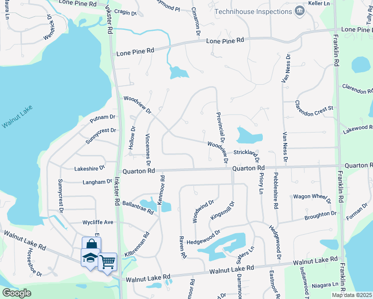 map of restaurants, bars, coffee shops, grocery stores, and more near 5451 Provincial Drive in Bloomfield Township