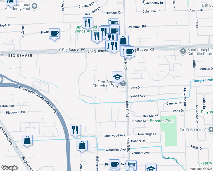 map of restaurants, bars, coffee shops, grocery stores, and more near 1565-1727 Jackson Drive in Troy
