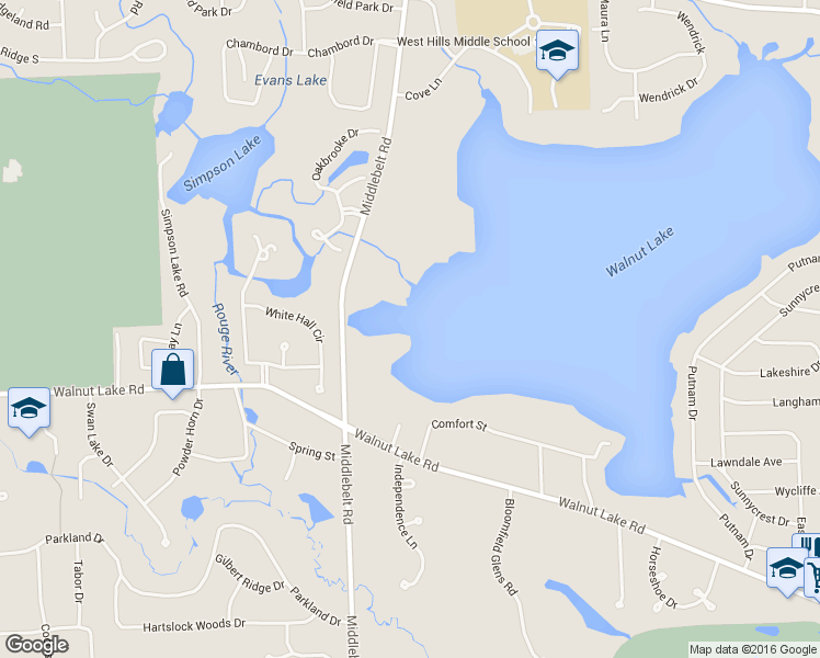 map of restaurants, bars, coffee shops, grocery stores, and more near 5375 Middlebelt Road in West Bloomfield Township