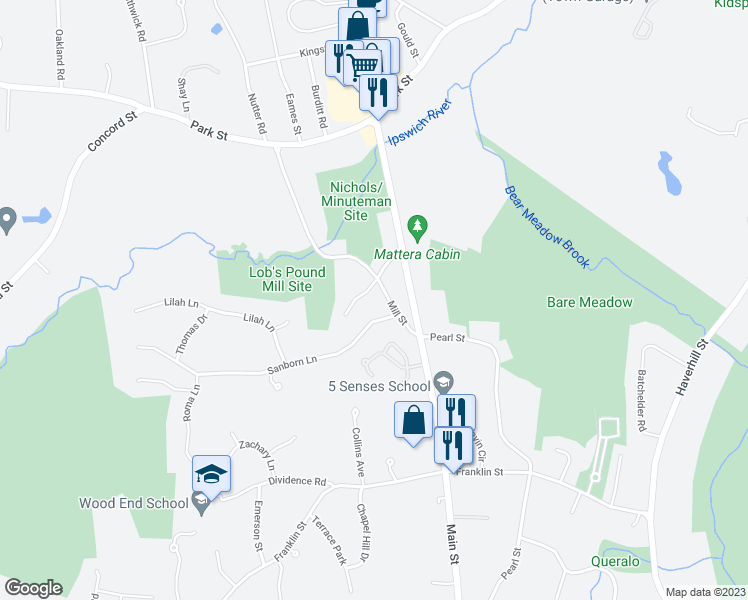map of restaurants, bars, coffee shops, grocery stores, and more near 34 Mill Street in Reading