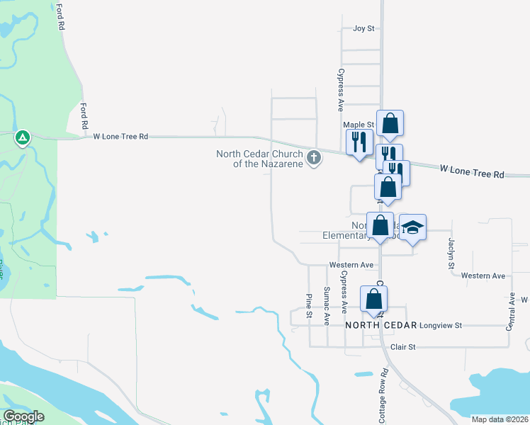 map of restaurants, bars, coffee shops, grocery stores, and more near 2606 Hiawatha Road in Cedar Falls