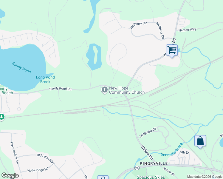 map of restaurants, bars, coffee shops, grocery stores, and more near 149 Sandy Pond Road in Ayer