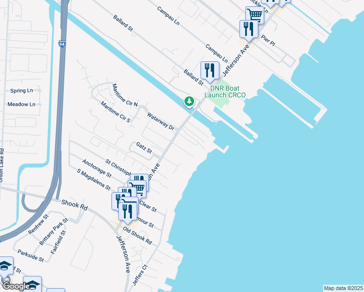 map of restaurants, bars, coffee shops, grocery stores, and more near 35844 Jefferson Avenue in Macomb County