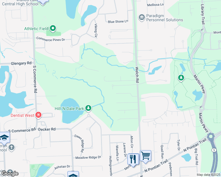 map of restaurants, bars, coffee shops, grocery stores, and more near 1997 Holly Berry Lane in Commerce Charter Township