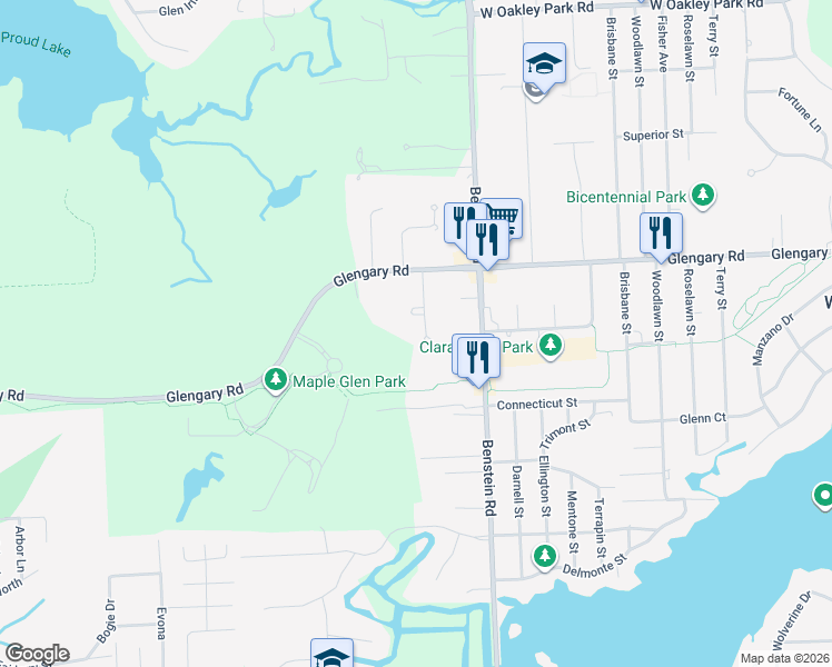 map of restaurants, bars, coffee shops, grocery stores, and more near 2583 Chisana Drive in Commerce Charter Township