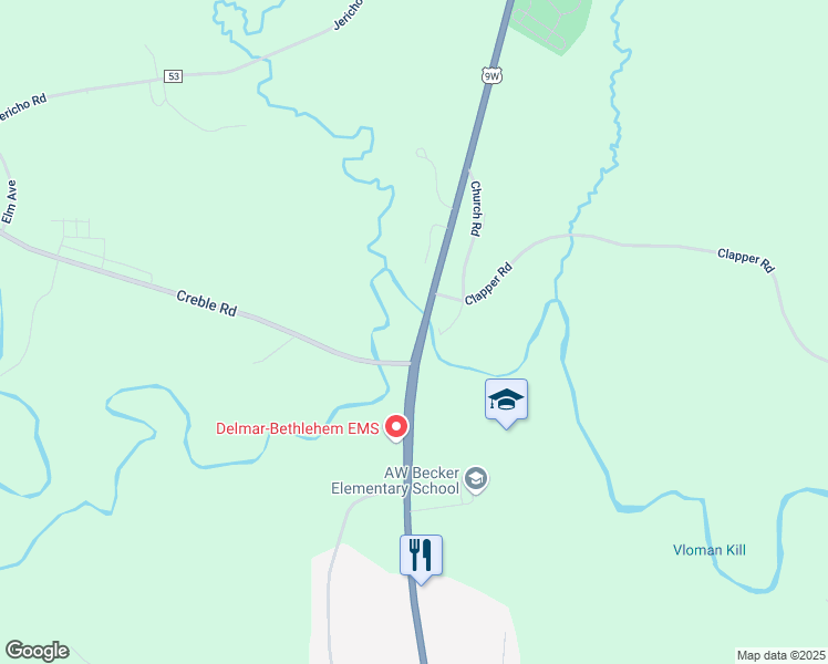 map of restaurants, bars, coffee shops, grocery stores, and more near 1083 Route 9W in Selkirk
