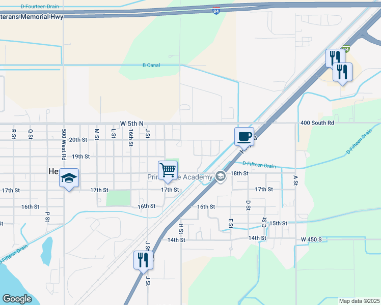 map of restaurants, bars, coffee shops, grocery stores, and more near 753-805 18th Street in Heyburn